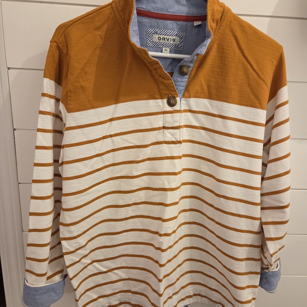 Orvis Men's Gold/Yellow and White Striped Shirt